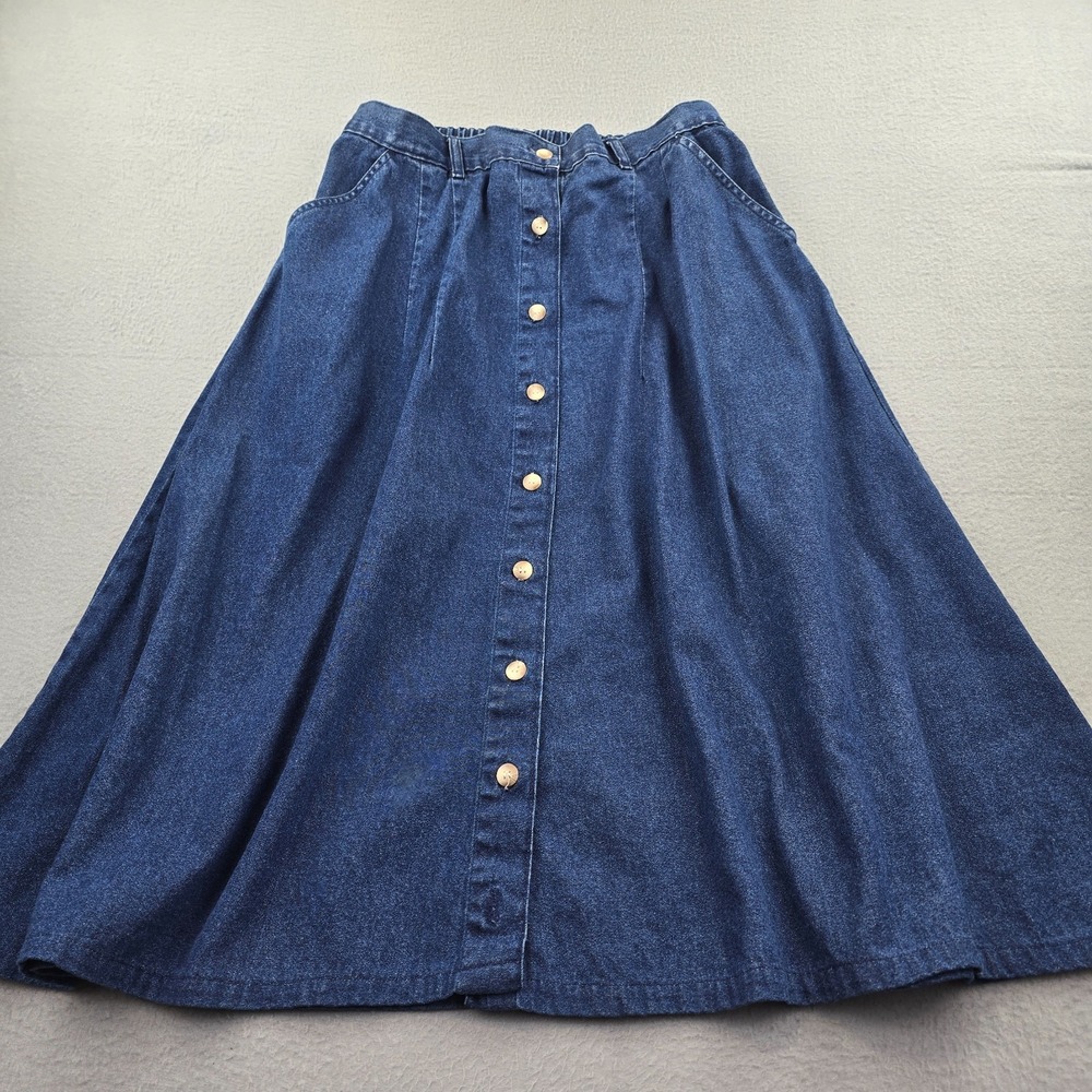 Penmans A Line Skirt Womens Medium Blue Denim Cotton Minimalist Button Front